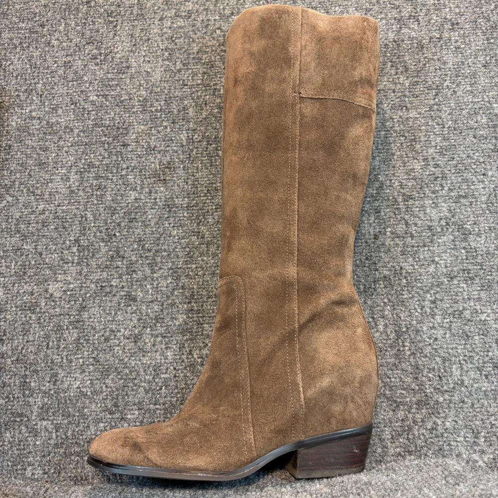 Crown Vintage Brown Taupe Suede Leather Tall Knee High Wedge Boots Size 7